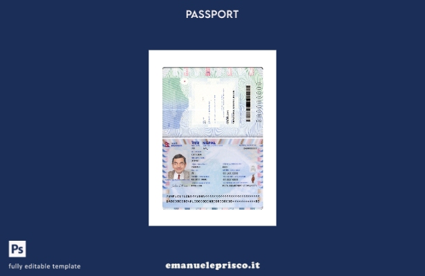 modello presente di passaporto nepalese in stile verificato